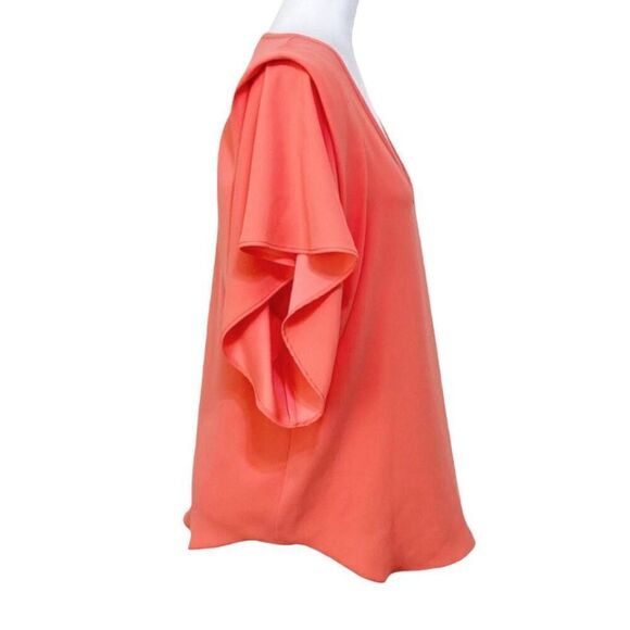 Trina Turk Hula Flutter Sleeve Popover Blouse Medium Coral - Picture 3 of 7